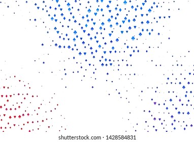 Light Blue, Red vector cover with symbols of gamble. Colored illustration with hearts, spades, clubs, diamonds. Pattern for leaflets of poker games, events.