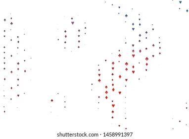 Light Blue, Red vector cover with symbols of gamble. Blurred decorative design of hearts, spades, clubs, diamonds. Pattern for booklets, leaflets of gambling houses.
