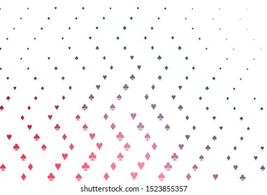 Light Blue, Red vector cover with symbols of gamble. Shining illustration with hearts, spades, clubs, diamonds. Pattern for ads of parties, events in Vegas.