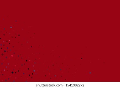 Light Blue, Red vector cover with symbols of gamble. Blurred decorative design of hearts, spades, clubs, diamonds. Pattern for ads of parties, events in Vegas.