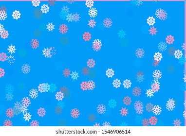 Light Blue, Red vector cover with beautiful snowflakes. Shining colored illustration with snow in christmas style. The pattern can be used for new year leaflets.