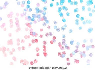 Light Blue, Red vector cover with beautiful snowflakes. Snow on blurred abstract background with gradient. The pattern can be used for new year leaflets.