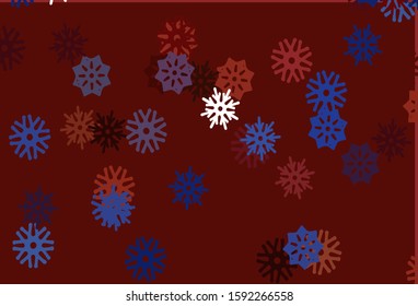 Light Blue, Red vector cover with beautiful snowflakes. Decorative shining illustration with snow on abstract template. The pattern can be used for year new  websites.