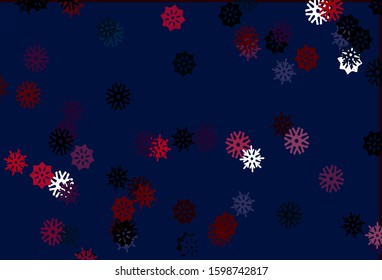 Light Blue, Red vector cover with beautiful snowflakes. Blurred decorative design in xmas style with snow. New year design for your ad, poster, banner.