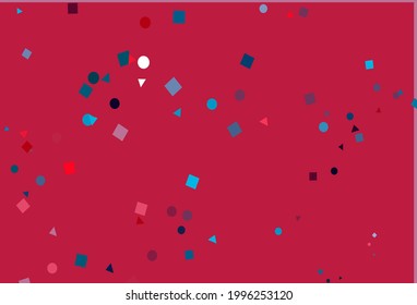 Azul claro, cubierta vectorial roja en estilo poligonal con círculos. Ilustración abstracta brillante con esferas, cuadrados, líneas. Plantilla moderna para su página de inicio.