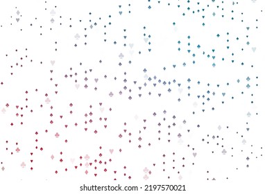 Hellblau, rote Vektorgrafik mit Symbolen für das Spiel. Farbige Illustration mit Herz, Pik, Clubs, Diamanten. Muster für Prospekte von Pokerspielen, Events.