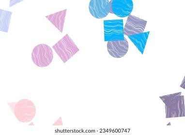 Azul claro, cubierta vectorial roja en estilo poligonal con círculos. Ilustración con un conjunto de círculos coloridos, triángulos, cuadrados. Diseño inteligente para su anuncio comercial.