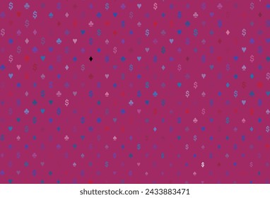 Light blue, red vector cover with symbols of gamble. Illustration with set of hearts, spades, clubs, diamonds. Pattern for leaflets of poker games, events.
