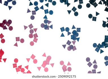 Cubierta de Vector azul claro y rojo en estilo poligonal con círculos. Diseño decorativo en estilo abstracto con líneas, puntos, cubos. Diseño inteligente para tu anuncio de empresa.
