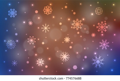 Light Blue, Red vector cover with beautiful snowflakes. Shining colored illustration with snow in christmas style. The pattern can be used for new year leaflets.