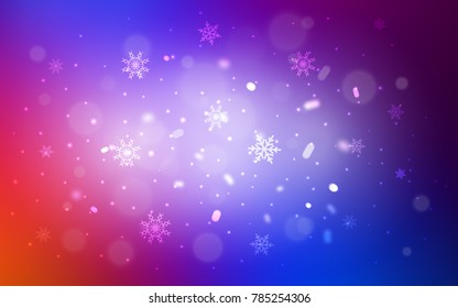 Light Blue, Red vector cover with beautiful snowflakes. Glitter abstract illustration with crystals of ice. New year design for your business advert.