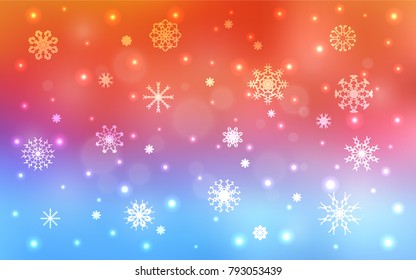 Light Blue, Red vector cover with beautiful snowflakes. Decorative shining illustration with snow on abstract template. The pattern can be used for new year leaflets.
