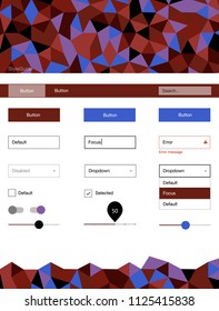 Light Blue, Red vector design ui kit with mosaic. Modern Style guide in polygonal style with triangles. This template you can use for websites.
