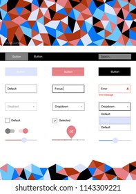 Light Blue, Red vector design ui kit with mosaic. Simple Material Design Kit with colorful mosaic of triangles. This template you can use for landing pages.