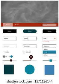 Light Blue, Red vector design ui kit with universe stars. Modern Style guide with colorful gradient sky in its header. This template you can use for landing pages.