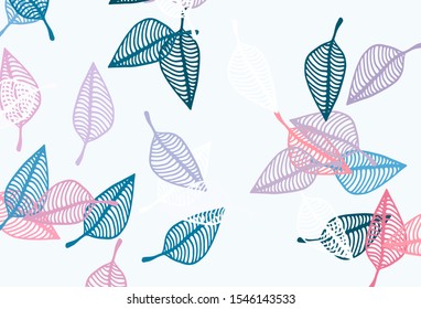 Light Blue, Red vector doodle texture. Pattern with gradient colorful leaves in natural style. New template for your brand book.