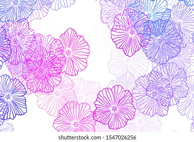 Light Blue, Red vector doodle pattern with leaves. Modern abstract illustration with flowers. Hand painted design for web, leaflets.