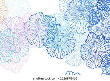 Light Blue, Red vector doodle template with leaves. Sketchy doodle flowers on white background. New design for your business.