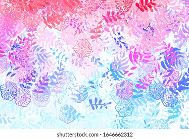 Light Blue, Red vector doodle pattern with leaves. Glitter abstract illustration with doodles and leaves. Elegant pattern for your brand book.