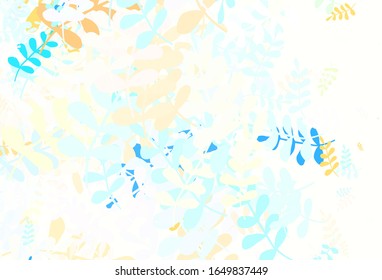 Color azul claro, textura de doodle vectorial rojo con hojas. hojas sobre fondo abstracto borroso con degradado. Diseño pintado a mano para web, envoltura.