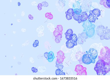 Color azul claro, rojo vectorial doodle con flores. Ilustración colorida con flores de estilo doodle. Patrón texturizado para sitios web, banners.