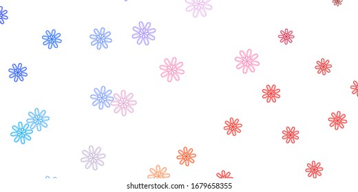 Light Blue, Red vector doodle texture with flowers. Simple colored illustration with abstarct flowers. Smart design for wrapping, wallpapers.