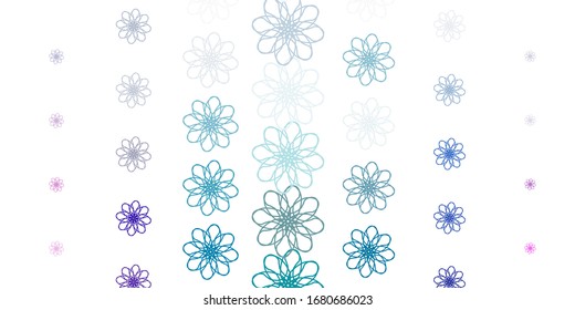 Hellblaues, rotes Vektorillustration-Doodle-Muster mit Blumen. Abstrakte Illustration mit Blumen im Origami-Stil. Farbiges Muster für Frühlingspartys.