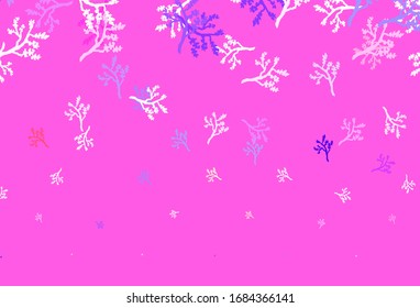 Light Blue, Red vector doodle background with sakura. Brand new colored illustration with leaves and branches. Hand painted design for web, wrapping.