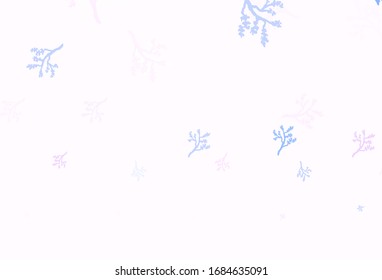 Azul claro, fondo de doodle vectorial rojo con ramas. Dibujo abstracto colorido con hojas en estilo doodle. Patrón colorido para los libros infantiles.