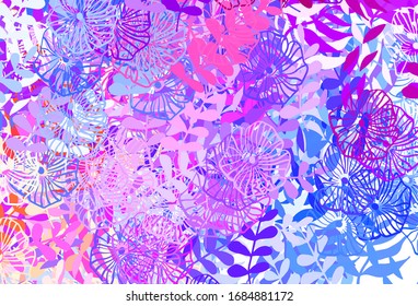 Light Blue, Red vector doodle texture with leaves, flowers. Colorful illustration in doodle style with leaves, flowers. New template for your design.