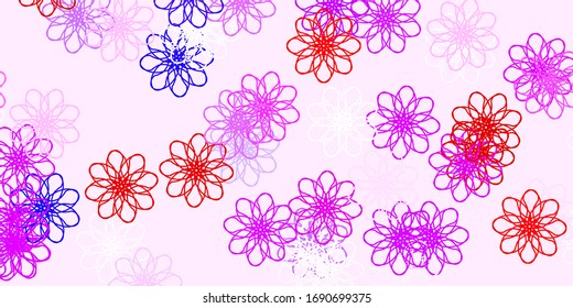 Light Blue, Red vector doodle texture with flowers. Illustration with abstract colorful flowers with gradient. Best design for your business.