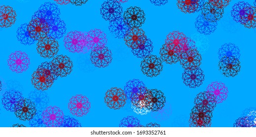 Hellblaue, rote Vektorillustration, doodle Struktur mit Blumen. Farbige abstrakte Blumen auf einfachem Hintergrund. Das beste Design für Ihr Unternehmen.