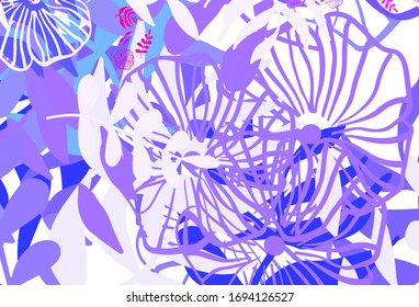 Light Blue, Red vector doodle pattern with leaves, flowers. Brand new colored illustration with leaves and flowers. Pattern for heads of websites, designs.