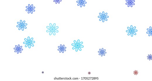 Hellblaue, rote Vektorillustration-Doodle-Vorlage mit Blumen. Einfache farbige Illustration mit abstrakten Blumen. Farbiges Muster für Frühlingspartys.