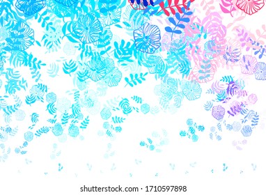 Color azul claro, textura de doodle vectorial rojo con hojas. Ilustración abstracta brillante con doodles y hojas. Nuevo diseño para su negocio.