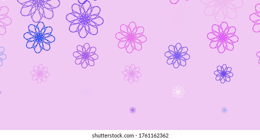 Hellblaues, rotes Vektor-Doodle-Muster mit Blumen. Farbige abstrakte Blumen auf einfachem Hintergrund. Kluges Design für Broschüren, Bücher.