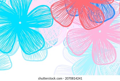 Azul claro, rojo vectorial fondo de doodle con flores Flores en estilo natural sobre fondo blanco. Patrón texturizado para sitios web, banners.