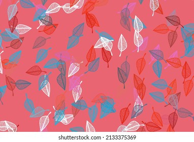 Light Blue, Red vector doodle layout. Sketchy doodles with colorful gradient leaves. Pattern for wallpapers and coloring books.