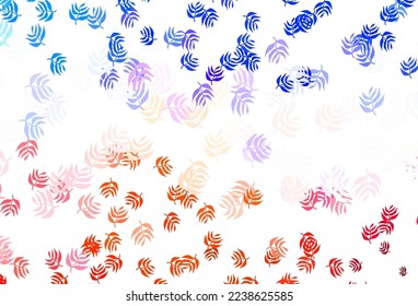 Azul claro, rojo vectorial de fondo con hojas. Una elegante ilustración brillante con hojas de estilo natural. Diseño pintado a mano para la web, folletos.