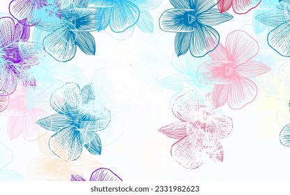 Azul claro, rojo vectorial doodle con flores. Ilustración colorida al estilo doodle con flores. Plantilla para fondos de teléfonos móviles.