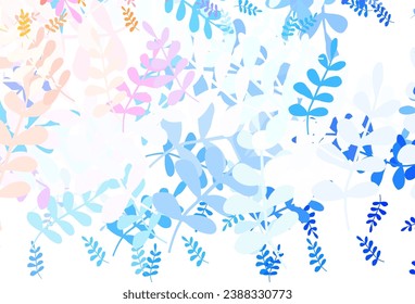 Azul claro, rojo vectorial de fondo con hojas. Nueva ilustración colorida en estilo doodle con hojas. Diseño pintado a mano para web, envoltura.