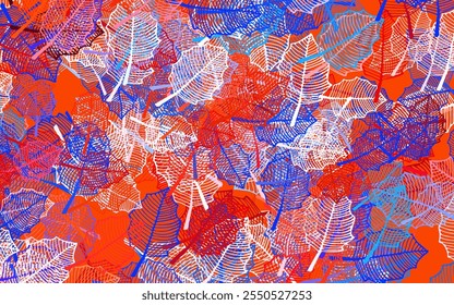 Azul claro, fondo de Vector rojo doodle con hojas. Ilustración de colores brillantes con hojas y flores. Nueva Plantilla para tu libro de marca.