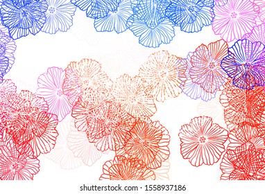 Light Blue, Red vector elegant wallpaper with leaves. Colorful illustration in doodle style with flowers. Pattern for heads of websites, designs.