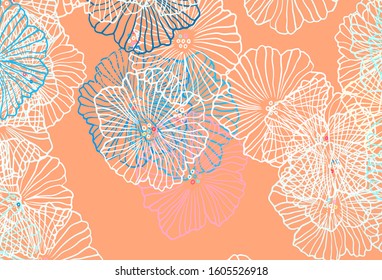 Light Blue, Red vector elegant template with leaves. Colorful illustration with flowers in doodle style. New template for your design.
