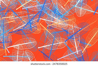 Light Blue, Red vector elegant wallpaper with leaves. Sketchy doodles with leaves on blurred background. New template for your design.