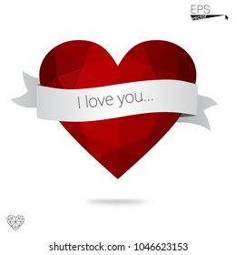 Light Blue, Red vector greeting Card Happy Valentine's Day. Lettering with hearts on the white polygonal background. Colored triangular illustration for your business.