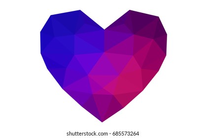 Light Blue, Red vector greeting Card Happy Valentine's Day. Lettering with hearts on the white polygonal background. Colored triangular illustration for your business.