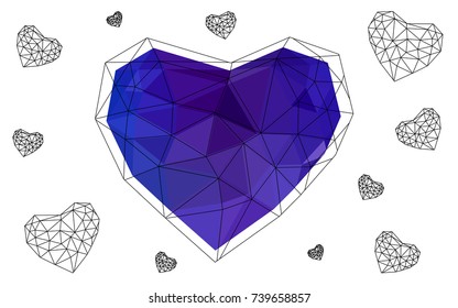 Light Blue, Red vector greeting Card Happy Valentine's Day. Lettering with hearts on the white polygonal background. Colored triangular illustration for your business.