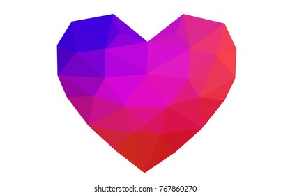 Light Blue, Red vector greeting Card Happy Valentine's Day. Lettering with hearts on the white polygonal background. Colored triangular illustration for your business.