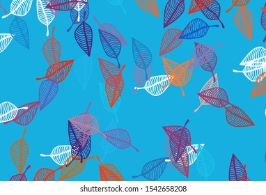 Light Blue, Red vector hand painted texture. Pattern with gradient colorful leaves in natural style. The textured pattern for website.